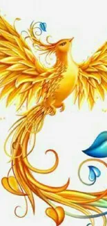 Vibrant golden phoenix artwork with blue accents.