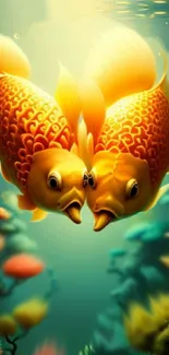 Vibrant goldfish swimming in an aquatic art scene with colorful coral.