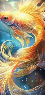 Vibrant goldfish swimming in artistic underwater scene