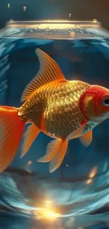 Goldfish in a glass bowl with vibrant colors.