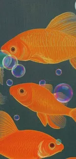 A vibrant goldfish wallpaper with a deep blue aquatic background.