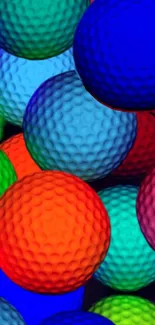 Colorful textured golf balls in vibrant arrangement.