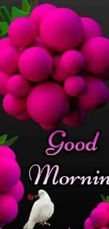 Vibrant magenta berries with 'Good Morning' text and a dove.