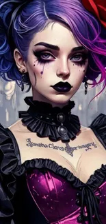 Gothic anime character with purple hair and intricate design