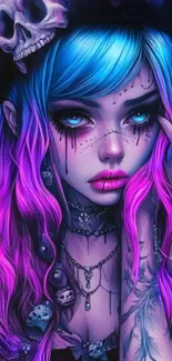 Gothic anime girl with vibrant hair