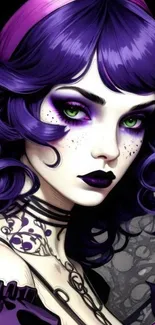Vibrant purple gothic art mobile wallpaper with intricate details.