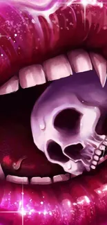 A vivid magenta wallpaper with gothic art featuring fangs and a skull.