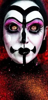 Dramatic red and black gothic makeup wallpaper with intense colors.