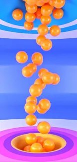 Dynamic orange spheres on a blue gradient background.