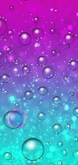 Vibrant pink and turquoise gradient wallpaper with bubbles.