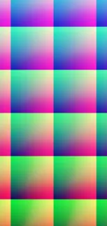 Vibrant gradient checkered pattern wallpaper with green, blue, and pink hues.