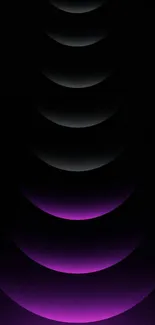 Abstract mobile wallpaper with purple gradient circles against black background.