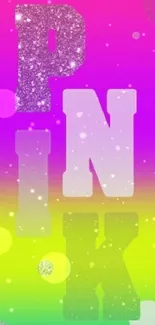 Vibrant pink gradient wallpaper with glittery text.