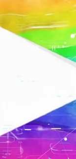 Vibrant gradient wallpaper with play button and rainbow colors.