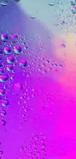 Vibrant wallpaper with gradient colors and raindrops on a purple and pink background.