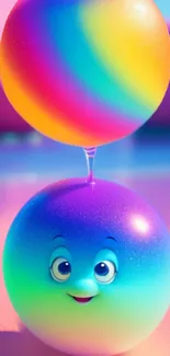 Vibrant smiling sphere with rainbow gradient colors as phone wallpaper.