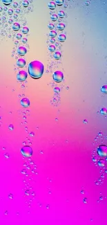 Colorful gradient background with water droplets.