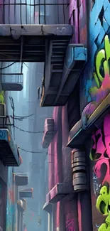 Vibrant graffiti alley with colorful urban art