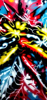 Vibrant graffiti art wallpaper with bold colors and dynamic patterns.