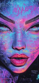 Colorful graffiti art of a face with vibrant details.