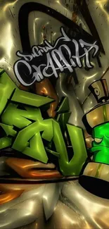 Colorful graffiti art with green elements.
