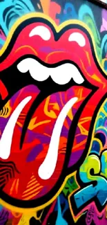 Vibrant graffiti art wallpaper with colorful tongue design.
