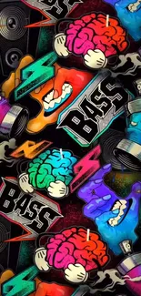 Colorful graffiti-inspired wallpaper with bass elements.