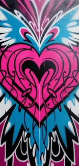 Vibrant graffiti heart design on street wall art.