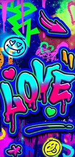 Colorful graffiti love wallpaper with neon colors.