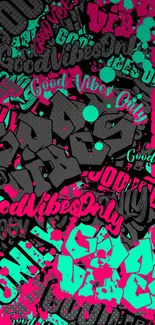 Vibrant graffiti wallpaper with neon colors and bold text splashes.