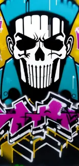 Vibrant graffiti skull artwork with bold colors.