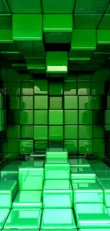 Vibrant green 3D cubes forming a futuristic wallpaper.