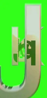 3D text art on bright green wallpaper.