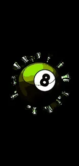 Vibrant green 8 ball on a sleek black background.