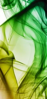 Vibrant green abstract wallpaper with colorful swirling smoke.