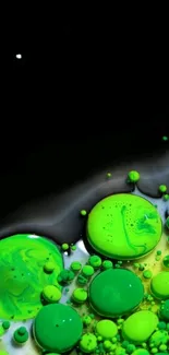 Vibrant green bubbles forming abstract art on a mobile wallpaper.