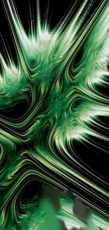 Green abstract wallpaper with elegant swirling patterns on a dark background.