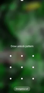 Colorful green abstract lock screen wallpaper with unlock pattern.