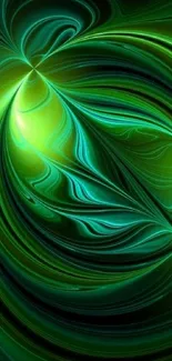 Vibrant green abstract swirls wallpaper.