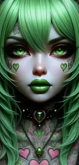 Mystical anime character with green hair and vibrant details.