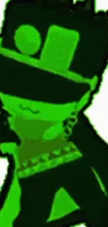 Green silhouette of an anime character with a vibrant design.