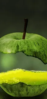 Artistic depiction of a green apple with vibrant colors.