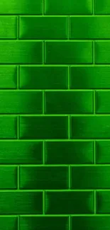 Vibrant green brick wall pattern wallpaper.