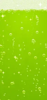 Mobile wallpaper with green bubbles and lime background.