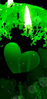 Vibrant green candle wallpaper with heart accent.