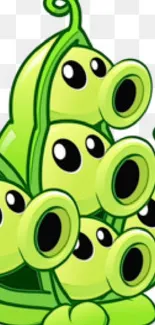 Vibrant green cartoon peas on a checkered background.