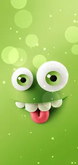 Vibrant green cartoon face wallpaper with playful expression.