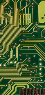 Vibrant green circuit board wallpaper pattern.