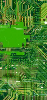 Intricate green circuit pattern wallpaper with electronic design elements.