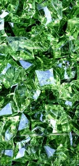 Vibrant green geometric crystal shapes wallpaper for mobile phones.